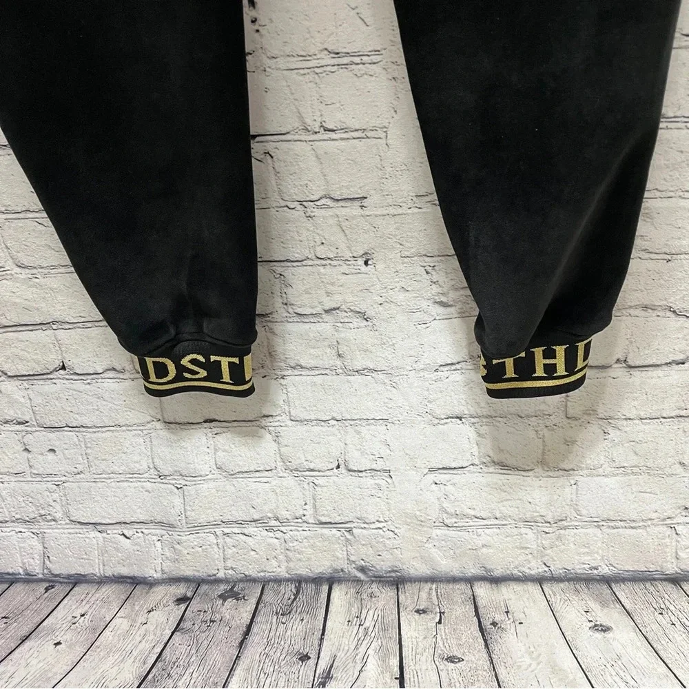 8IGHTH DSTRKT Men’s Black Velour Joggers XL Gold Trim Streetwear Athleisure